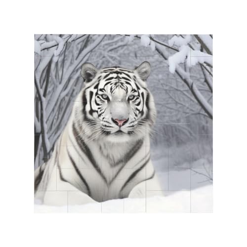 Weißer Tiger im Schnee gedruckt klassisches Puzzle 1000 Teile Holz Erwachsene Kinder Puzzles Freizeitspiel für Familie Freunde Geburtstagsgeschenke von YLZAHAOS