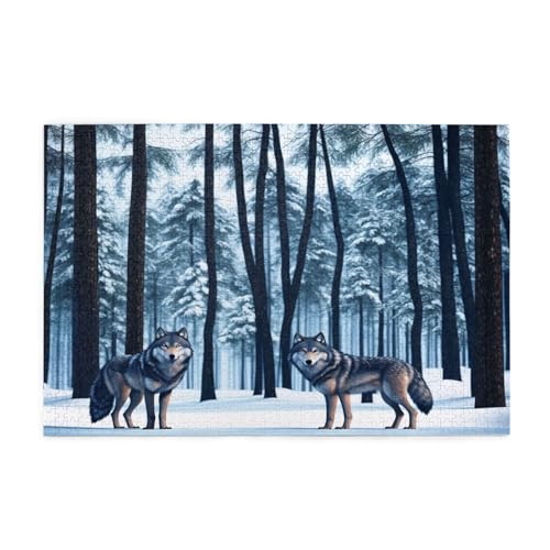 Wolfs im Schnee Gedruckt Klassisch Puzzle 1000 Teile Holz Erwachsene Kinder Puzzles Freizeit Spiel für Familie Freunde Geburtstagsgeschenke von YLZAHAOS