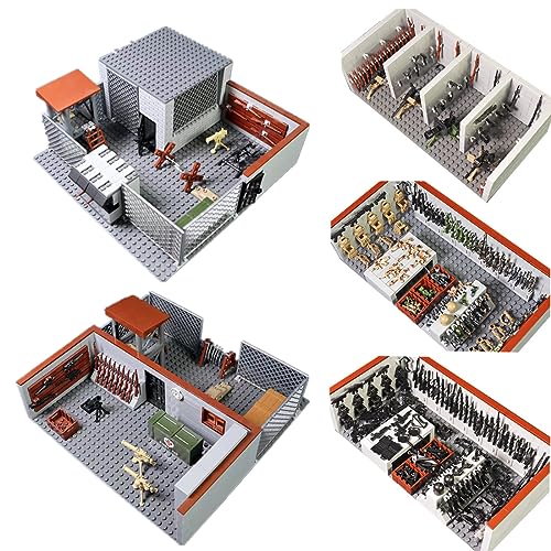 YLtremker Militärische Basen Szene Baustein, Custom MOC Militär Waffenlager Gefängnis Grundzaun Minifiguren Soldaten Waffen Schutznetz Zubehör Klemmbausteine Kompatibel Mit (Typ E) von YLtremker