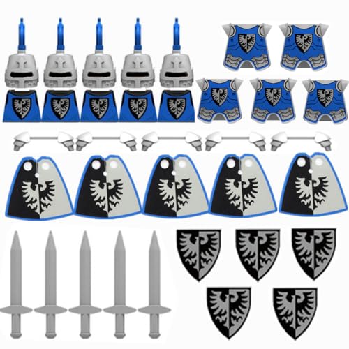 YLtremker Mittelalterliche Krieg Panzerung Waffen Bausteine Set, Custom Rom Krieg Pferde Rüstung Waffen Modell Spielzeug für Minifiguren (Blue Set) von YLtremker