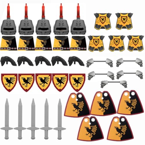 YLtremker Mittelalterliche Krieg Panzerung Waffen Bausteine Set, Custom Rom Krieg Pferde Rüstung Waffen Modell Spielzeug für Minifiguren (Yellow Set) von YLtremker