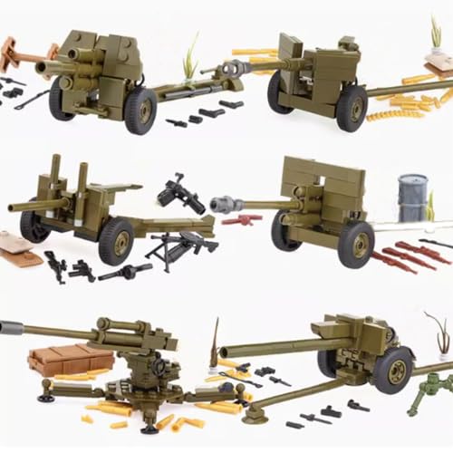 YLtremker WW2 Militär Sowjetunion Aartillerie Bausteine mit Minifiguren und Waffenteil, Militärische Kanonen Modell Fliegerabwehrkanone Waffensatz von YLtremker