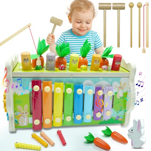 YM E-Bright Montessori Spielzeug ab 1 Jahr, 8-IN-1 Hammerspiel Holzspielzeug Motorikspielzeug mit Xylophon, Magnetisches Angelspiel Kinderspielzeug ab1 2 3 Jahre Geschenk für Mädchen Junge YM E-Bright Montessori Spielzeug ab 1 Jahr, 8-IN-1 Hammerspiel Holzspielzeug Motorikspielzeug mit Xylophon, Magnetisches Angelspiel Kinderspielzeug ab1 2 3 Jahre Geschenk für Mädchen Junge von YM E-Bright