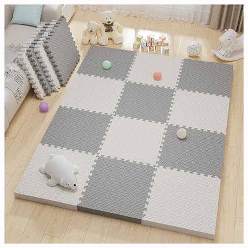 10-teiliges Schaumstoff-Spielmatten-Set,12x12 Zoll Ineinandergreifende Puzzlematten Für Den Boden,Mehrfarbige Schaumstoff-Bodenfliesenmatte,Für Fitnessstudio Und Yoga(Color:Weiß + Grau) von YMXBHN