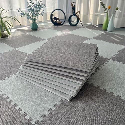 10-teiliges Set Weiche Teppichfliesen Ineinandergreifende Schaumstofffliesen 30X30 cm Quadratische Puzzlematte Bodenfliesen Aus Leinenstoff Für Zuhause,Yoga Oder Fitnes(Color:Dunkelgrau + Hellgrau) von YMXBHN