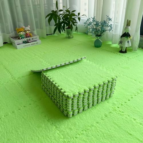 12 Stück 30 Und 60 cm Ineinandergreifende Schaumstoffmatten,Plüsch-Teppich,Flauschige Schaumstofffliesen,Weiche Und Bequeme Spielmatte Puzzle-Bodenmatte Für Spielzimmer(Size:60x60cm,Color:Green) von YMXBHN