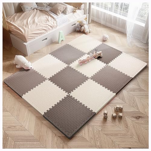 12 Stück Ineinandergreifende Schaumstoffmatte,30X30X2,5 cm Quadratische Schaumstoff-Spielmattenfliesen,DIY-Puzzlematte,mehrfarbige Sensorische Matte Für Spielzimmer(Size:2.5cm,Color:Beige + Braun) von YMXBHN