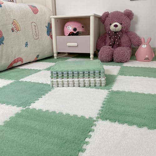 12"X12" Plüsch-Bodenmatte Aus Ineinandergreifendem Schaumstoff Für Zu Hause,10 Stück Quadratische Teppichfliesen,Flauschige Puzzle-Spielmatte,0,4 Zoll Dicke(Color:Weiß+Mintgrün) von YMXBHN