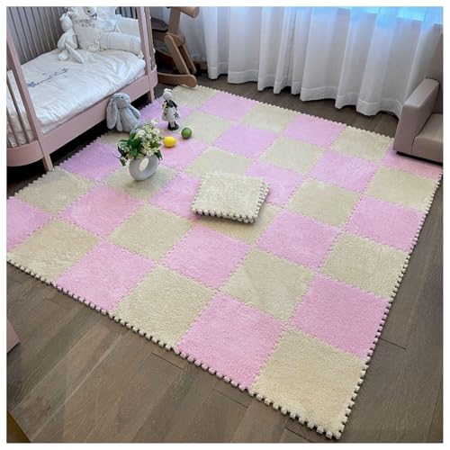 YMXBHN 120 Stück Ineinandergreifende Plüschteppichfliesen,1X1 Fuß Große Puzzleteppichquadrate,Patchwork-Bodenschaummatten,Flauschige Eva-Schaumbodenfliesen Für Ihr Spielzimmer(Color:Rosa + Hellbraun) von YMXBHN