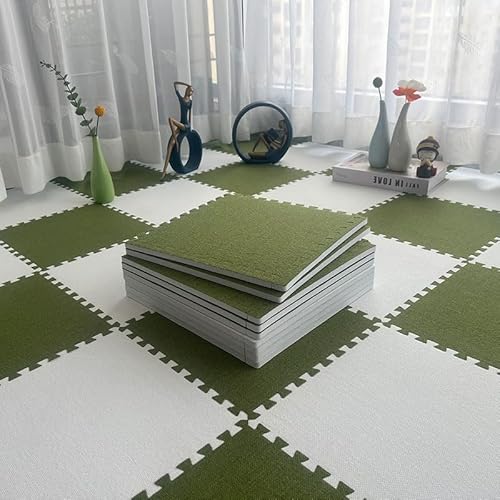 12X12 Zoll Waschbarer Quadratischer Puzzle-Teppich Für Spielzimmer/Schlafzimmer,18 Stück Ineinandergreifende Schaumstoff-Bodenmatte,Weiche Schaumstoff-Spielmatten(Color:Grün + Weiß) von YMXBHN