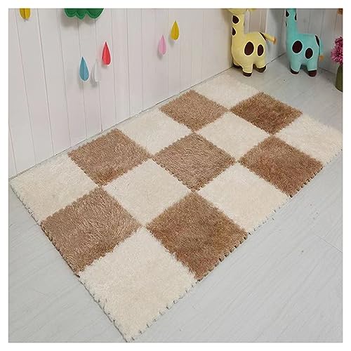 15 Stück 30 X 30 cm Quadratische Ineinandergreifende Waschbares Schaumstoff-Plüsch-Spielbodenfliesen-Kissen, DIY-Anti-Rutsch-Puzzle-Teppich Für Zuhause(Size:12x12x0.24in,Color:Heller Kaffee + Weiß) von YMXBHN