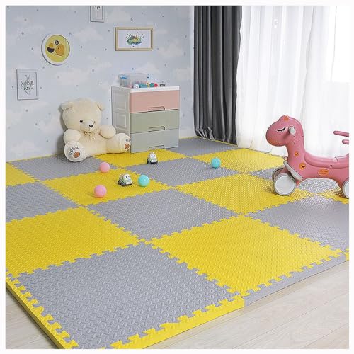 16 Stück 30 cm Schaumstoff-Puzzle-Spielmatten,1 Zoll Dicke Ineinandergreifende Schaumstofffliesen,wasserdichte Bodenmatte,Weicher Quadratischer Teppich Für Sensorikraum(Color:Gelb + Grau) von YMXBHN