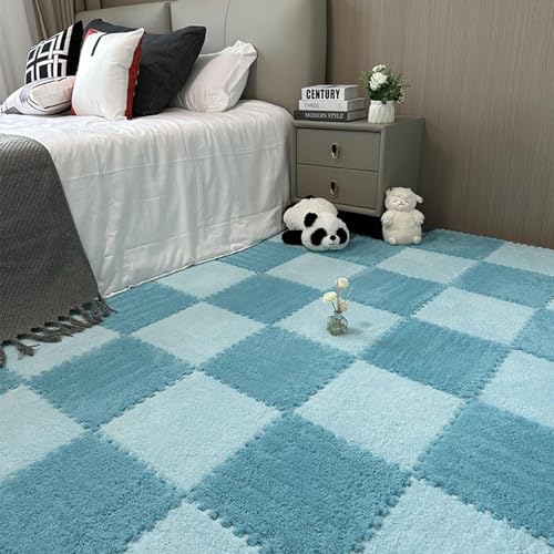 20 Fliesen 12x12 Zoll Puzzleteil-Teppich,Ineinandergreifende Bodenmatte Aus Plüschschaum,0,4 Zoll Dicker Quadratischer Schaumstoff Schutzmatten,Zum Verlegen Kleiner Fläche(Color:Hellblau + Dunkelblau) von YMXBHN