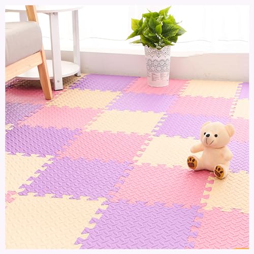 4 Stück 24X24 Zoll Große Quadratische Schaumstoff-Spielmatte,Mehrfarbige Sensorische Matte,Schaumstoff-Puzzlematte,Ineinandergreifende Schaumstoff-Bodenfliesen Für Schlafzim(Color:Beige + Rosa + Lila) von YMXBHN