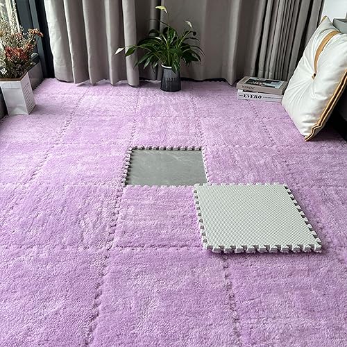 4 Stück Ineinandergreifende Bodenmatte,Flauschige Plüsch-Spielmatte Aus Schaumstoff,Zwei Größen Ineinandergreifender Puzzlematten,Schaumstoffmatten Für Kleine Dekorati(Size:30x30x0.6cm,Color:Lila) von YMXBHN