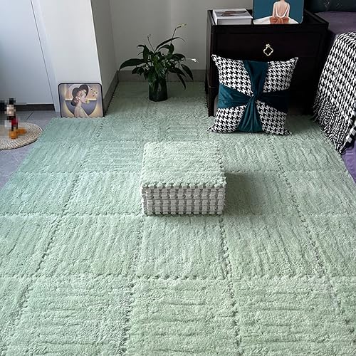 4 Stück Ineinandergreifende Bodenmatte,Flauschige Plüsch-Spielmatte Aus Schaumstoff,Zwei Größen Ineinandergreifender Puzzlematten,Schaumstoffmatten Für Kleine Dekorati(Size:30x30x0.6cm,Color:Mintgrün) von YMXBHN