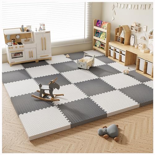 40 Stück Ineinandergreifende Schaumstoff-Bodenmatten,30X30 cm Puzzle-Schaumstoff-Spielmatten,Quadratische Mehrfarbige Sensorische Matte,Blättermuster(Color:Weiß + Grau) von YMXBHN