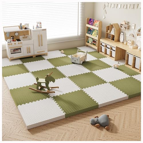 40 Stück Ineinandergreifende Schaumstoff-Bodenmatten,30X30 cm Puzzle-Schaumstoff-Spielmatten,Quadratische Mehrfarbige Sensorische Matte,Blättermuster(Color:Weiß + Grün) von YMXBHN