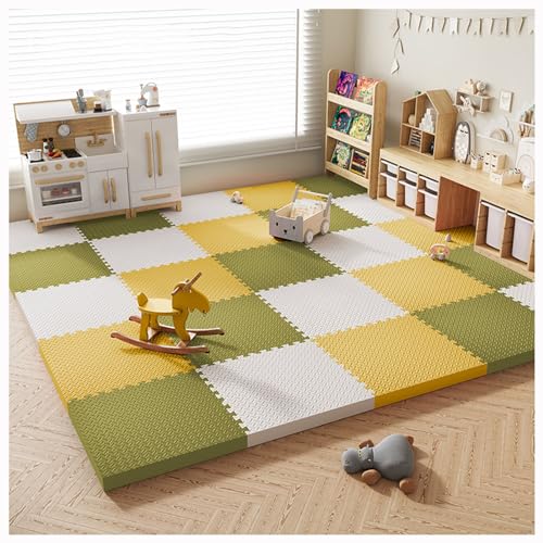 40 Stück Ineinandergreifende Schaumstoff-Bodenmatten,30X30 cm Puzzle-Schaumstoff-Spielmatten,Quadratische Mehrfarbige Sensorische Matte,Blättermuster(Color:White + yellow + green) von YMXBHN