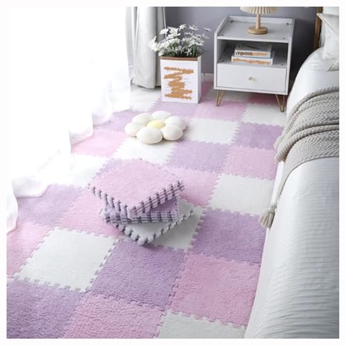 60 Stück Plüschschaumstoff-Teppichfliesen,Weiche Ineinandergreifende Schaumstoffmatten,12X12 Zoll Quadratische Flauschige Puzzle-Teppichmatte Für Zuhause Und Wohnzimmer(Color:Lila + Rosa + Weiß) von YMXBHN