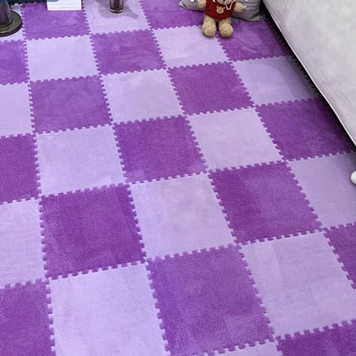 8 Stück Plüsch Teppich Fliesen,Quadratischer Interlocking Puzzleteppich,0,4" Dicke Schaumstoff-Bodenfliesen,Abnehmbare Puzzle-Schaumstoff-Bodenmatte Zum Sp(Size:60x60cm,Color:Dark Purple+Light Purple) von YMXBHN