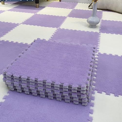8 Stück Plüsch Teppich Fliesen,Quadratischer Interlocking Puzzleteppich,0,4" Dicke Schaumstoff-Bodenfliesen,Abnehmbare Puzzle-Schaumstoff-Bodenmatte Zum Sp(Size:60x60cm,Color:Light purple+beige) von YMXBHN