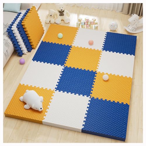 Ineinandergreifende Bodenmatten,12 Stück 12X12 Zoll Quadratisch Schaumstoff Spielmatte,Selbst Zu Schaumstoff-Bodenfliesen Puzzle-Teppich – Kältebeständig Und Wärmeiso(Color:Weiß + Orange + Marineblau) von YMXBHN