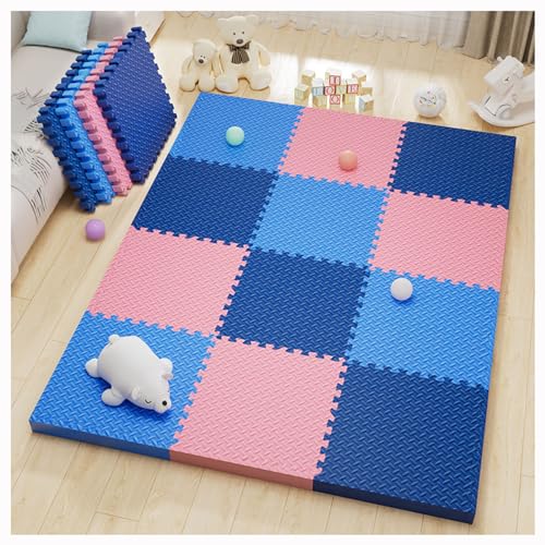 Ineinandergreifende Schaumstoff-Puzzle-Bodenmatte,32 Stück 30 Cm Schaumstoff-Bodenfliesen Rutschfeste Spielmatte,Quadratische Spleißschaum-Klettermatte Für Puzzle Im Kla(Color:Blue + Pink + Navy blue) von YMXBHN