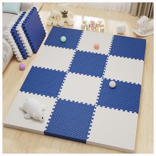 Ineinandergreifende Schaumstoff-Puzzle-Bodenmatte,32 Stück 30 cm Schaumstoff-Bodenfliesen rutschfeste Spielmatte,Quadratische Spleißschaum-Klettermatte Für Puzzle Im (Color:Weiß + Marineblau) von YMXBHN