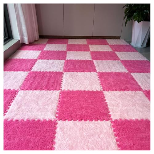 Ineinandergreifende Teppichfliesen,Weiche Eva-Schaumstoffmatten,10 Stück 30X30X1 cm Dicke Plüsch-Puzzle-Spielmatte,Schaumstofffliesen Für Den Nachttisch Im Schlafzimmer(Color:Rosa + Rosenrot) von YMXBHN