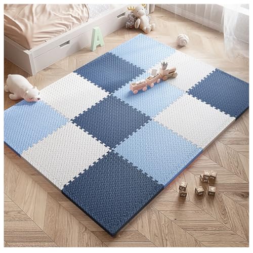 Mehrfarbige Trainingsmatte,EVA-Schaumstoff-Spielmatte,30 Cm 1 Zoll Dick Quadratischer Flächenteppich,Ineinandergreifende Puzzlematten,Schutzbodenbelag Fü(Size:18pcs,Color:Marineblau + Blaugrau + Weiß) von YMXBHN