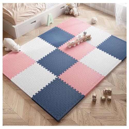 Mehrfarbige Trainingsmatte,Eva-Schaumstoff-Spielmatte,30 cm 1 Zoll Dick Quadratischer Flächenteppich,Ineinandergreifende Puzzlematten,Schutzbodenbelag Fü(Size:27pcs,Color:Marineblau + Rosa + Weiß) von YMXBHN