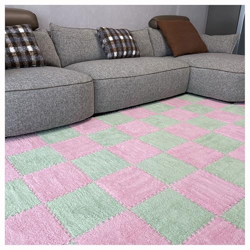 Plüsch Ineinandergreifende Schaumstoff-Bodenmatte,flauschigeTeppichfliesen Puzzlematten,30X30 cm Große Weiche Schaumstofffliesen Spielmatten Für Den Raumbereich(Size:12pcs,Color:Pink + Green) von YMXBHN