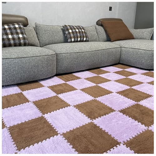 YMXBHN Plüsch Ineinandergreifende Schaumstoff-Bodenmatte,flauschigeTeppichfliesen Puzzlematten,30X30 cm Große Weiche Schaumstofffliesen Spielmatten Für Den Raumbereich(Size:16pcs,Color:Lila + Braun) von YMXBHN