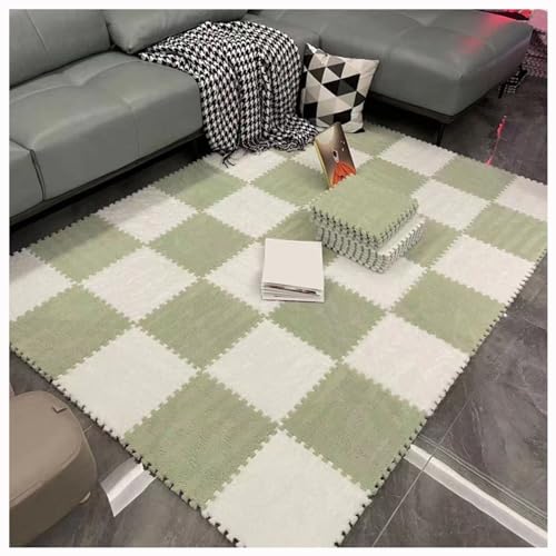 Plüsch-Teppich Quadratisch 12 Stück 30 cm Ineinandergreifende Schaumstofffliesen Weicher Rutschfester Puzzle-Teppich Spielmatte Für Zimmer,11,52 Quadratfuß(Color:Grün+Weiß) von YMXBHN