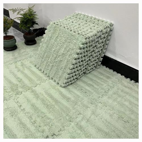 Plüsch-ineinandergreifende Teppichfliesen,30X30 cm Quadratische Puzzle-Schaumstoff-Bodenmatte,Weiche Flauschige Spielmatte Teppiche Für Das Spielzimmer Zu Hause(Size:28pcs,Color:Green) von YMXBHN