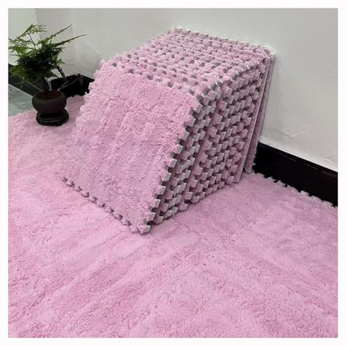 Plüsch-ineinandergreifende Teppichfliesen,30X30 cm Quadratische Puzzle-Schaumstoff-Bodenmatte,Weiche Flauschige Spielmatte Teppiche Für Das Spielzimmer Zu Hause(Size:8pcs,Color:Rosa) von YMXBHN