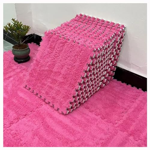 Plüsch-ineinandergreifende Teppichfliesen,30X30 cm Quadratische Puzzle-Schaumstoff-Bodenmatte,Weiche Flauschige Spielmatte Teppiche Für Das Spielzimmer Zu Hause(Size:8pcs,Color:Rose Red) von YMXBHN