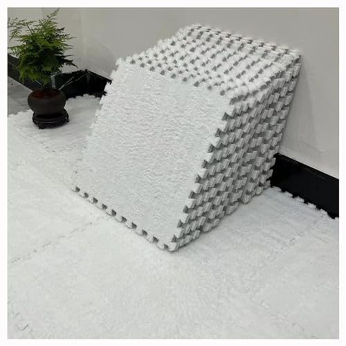 Plüsch-ineinandergreifende Teppichfliesen,30X30 cm Quadratische Puzzle-Schaumstoff-Bodenmatte,Weiche Flauschige Spielmatte Teppiche Für Das Spielzimmer Zu Hause(Size:8pcs,Color:Weiß) von YMXBHN