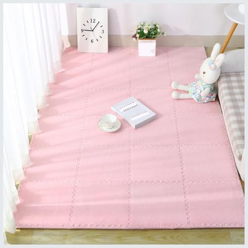 Plüschige Ineinandergreifende Schaumstoffmatten,16er-Packung 30X30 cm Quadratische Eva-Puzzle-Spielmatte,Flauschige Teppichefliesen,Bodenschutzmatte Für Zu Hause(Color:Rosa) von YMXBHN