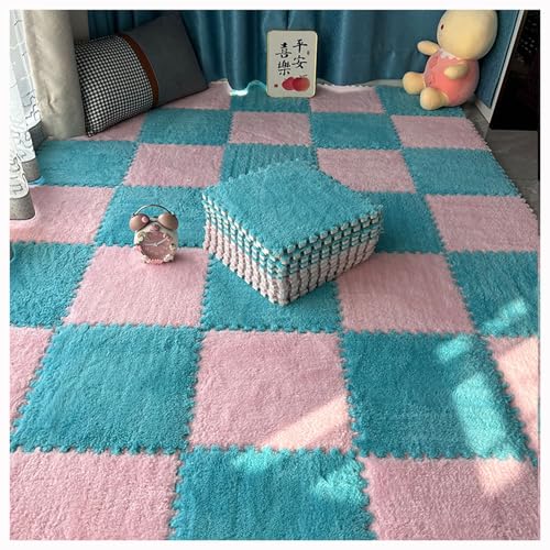 Plüschige Puzzle-Schaumstoff-Bodenmatte,20 Stück 30 cm Ineinandergreifende Bodenmatte,Quadratische Schaumstoff-Fliesen-Teppiche Für Wohnzimmer-Schlafzimmer-Dekoration(Color:Rosa + Dunkelblau) von YMXBHN