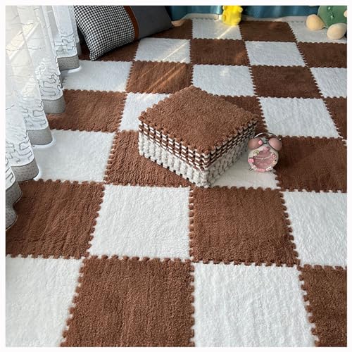 Plüschige Puzzle-Schaumstoff-Bodenmatte,20 Stück 30 cm Ineinandergreifende Bodenmatte,Quadratische Schaumstoff-Fliesen-Teppiche Für Wohnzimmer-Schlafzimmer-Dekoration(Color:Weiß + Braun) von YMXBHN