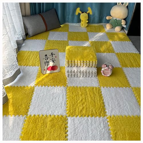 Plüschige Puzzle-Schaumstoff-Bodenmatte,20 Stück 30 cm Ineinandergreifende Bodenmatte,Quadratische Schaumstoff-Fliesen-Teppiche Für Wohnzimmer-Schlafzimmer-Dekoration(Color:Weiß + Gelb) von YMXBHN