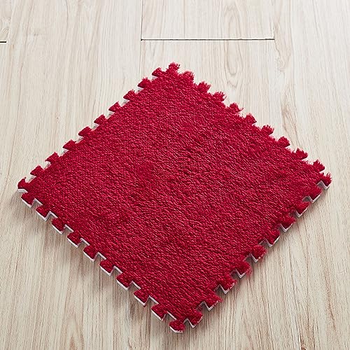 Quadratische Ineinandergreifende Plüsch-Bodenfliesen-Matte,30x30x1 cm Eva-Schaum Kletterbereich Teppiche,DIY rutschfeste Übungs-Puzzle-Teppichmatten(Size:12pcs,Color:rot) von YMXBHN