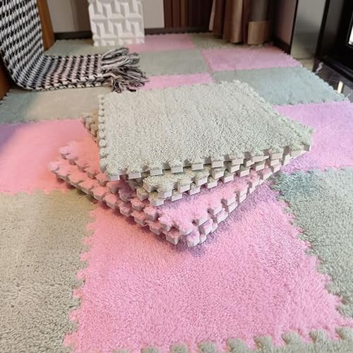 Quadratische Ineinandergreifende Teppichfliesen,18 Stück 30X30 cm Große Puzzle Fliesen Aus Eva-Schaum,Schaumstoff-Bodenfliesen Für Den Fitnessbereich Im Wohnzimmer(Color:mintgrün+rosa) von YMXBHN