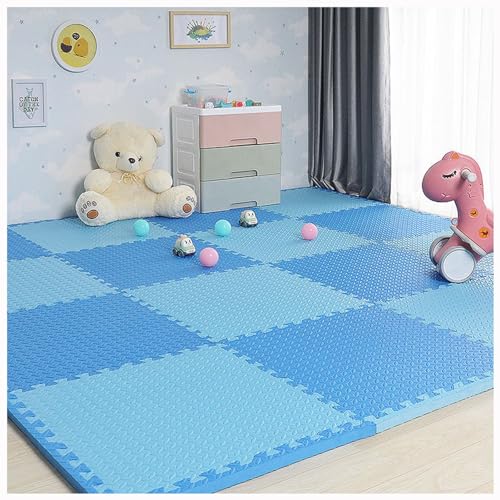 Schaumstoff-Bodenmatten Für Spielbereich,20-teiliges Set Puzzle-Schaumstoffmatte,12X12X1 Zoll Extra Dicke Ineinandergreifende Eva-Bodenfliesen Mit Randstreifen,19,2 Quadra(Color:Blau + Hellblau) von YMXBHN