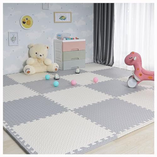 Schaumstoff-Bodenmatten Für Spielbereich,20-teiliges Set Puzzle-Schaumstoffmatte,12X12X1 Zoll Extra Dicke Ineinandergreifende Eva-Bodenfliesen Mit Randstreifen,19,2 Quadra(Color:Grau + weiß) von YMXBHN