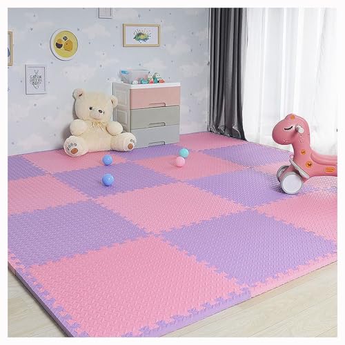 Schaumstoff-Bodenmatten Für Spielbereich,20-teiliges Set Puzzle-Schaumstoffmatte,12X12X1 Zoll Extra Dicke Ineinandergreifende Eva-Bodenfliesen Mit Randstreifen,19,2 Quadra(Color:Rosa + lila) von YMXBHN