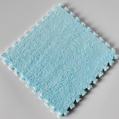 Schaumstoff-Puzzlematte, 10 Stück 12 Zoll Quadratisch Ineinandergreifende Teppichfliesen, Weiche Plüsch-Bodenmatte, Flauschige Schaumstofffliesen, Einfach Zu Sauber(Color:Hellblau) von YMXBHN