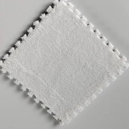 Schaumstoff-Puzzlematte, 10 Stück 12 Zoll Quadratisch Ineinandergreifende Teppichfliesen, Weiche Plüsch-Bodenmatte, Flauschige Schaumstofffliesen, Einfach Zu Sauber(Color:Weiß) von YMXBHN